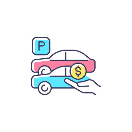 Free parking spots RGB color icon. Provide parking for employees. Reward for workers. Access to company-paid spaces for vehicles. Isolated vector illustration. Simple filled line drawingのイラスト素材