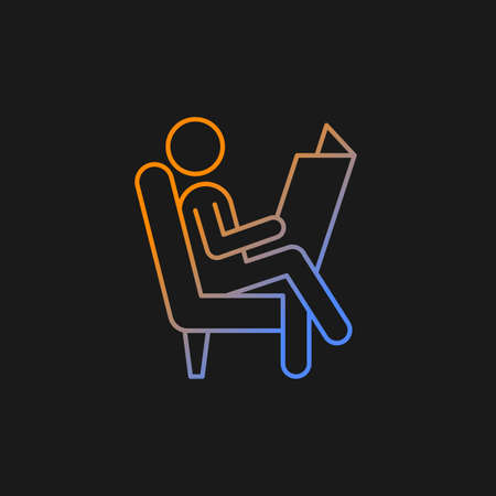 Read newspaper gradient vector icon for dark theme. Person reading latest news in paper. Human taking break from work. Thin line color symbol. Modern style pictogram. Vector isolated outline drawingのイラスト素材