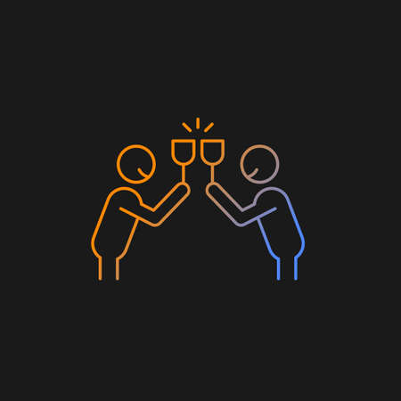 Clink glasses gradient vector icon for dark theme. Two people clinking glasses with smiles. ... Toast proposing. Thin line color symbol. Modern style pictogram. Vector isolated outline drawingのイラスト素材