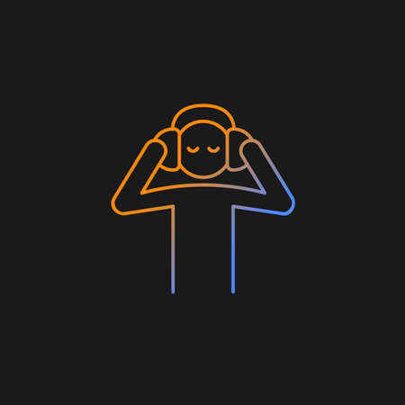 Listen to music gradient vector icon for dark theme. Person listening music with headphones.Getting pleasure from music. Thin line color symbol. Modern style pictogram. Vector isolated outline drawingのイラスト素材