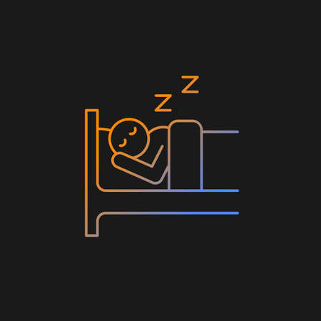 Sleep gradient vector icon for dark theme. Person sleeping soundly in bed. Healthy lifestyle, habits, sleep. Thin line color symbol. Modern style pictogram. Vector isolated outline drawingのイラスト素材