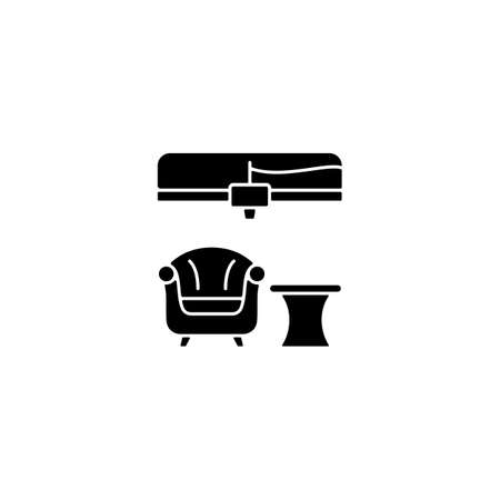 3d printed furniture design black glyph icon. Innovative manufacturing method. Armchair prototype. Bringing innovation into market. Silhouette symbol on white space. Vector isolated illustrationのイラスト素材