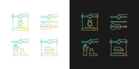 Building 3d objects process gradient icons set for dark and light mode. Jewelry production. Thin...