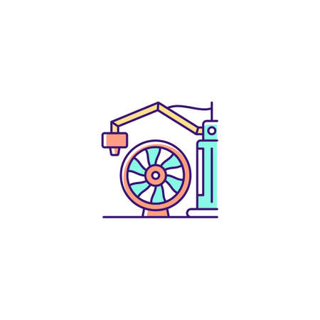 3d printing for aerospace industry RGB color icon. Achieve high aircraft performance. Additive manufacturing technology. Produce plane parts. Isolated vector illustration. Simple filled line drawingのイラスト素材