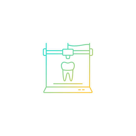 3d printing for dentistry gradient linear vector icon. Dental implants production. Innovation in medical field. Thin line color symbol. Modern style pictogram. Vector isolated outline drawingのイラスト素材