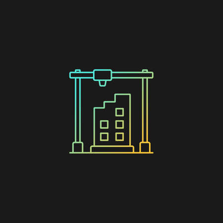 3d printed building design gradient vector icon for dark theme. Architectural 3d model. Housing development. Thin line color symbol. Modern style pictogram. Vector isolated outline drawingのイラスト素材