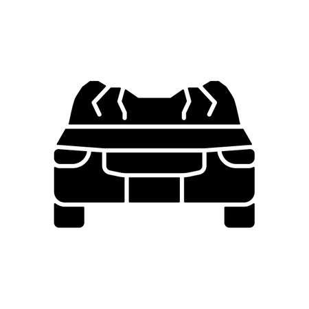 Car roof damage black glyph icon. Rollover accident. Auto collapse. Equipment failure. Automobile roof displacement. Vehicle accident. Silhouette symbol on white space. Vector isolated illustrationのイラスト素材