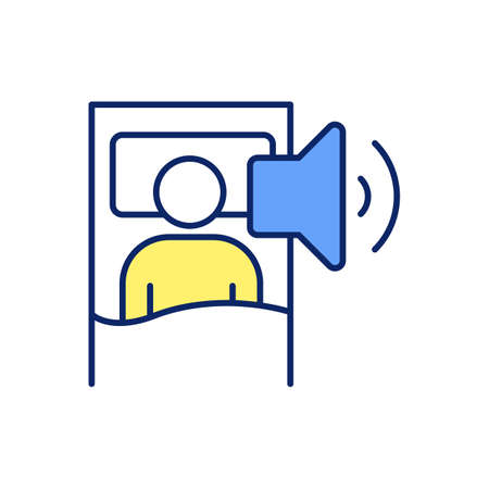Loud snoring at night RGB color icon. Obstructive sleep apnea. Noisy breathing. Nasal congestion. Sleep deprivation. Implications on health. Isolated vector illustration. Simple filled line drawingのイラスト素材