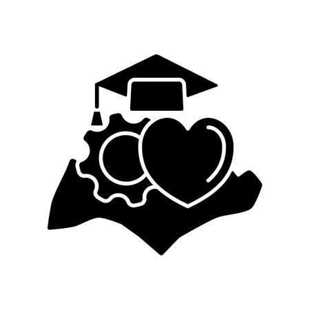 High human capital rate black glyph icon. Health, education level in Singapore. Human resource management. Sustainable economic growth. Silhouette symbol on white space. Vector isolated illustrationのイラスト素材