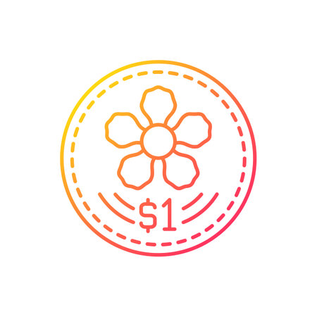Coins design gradient linear vector icon. Singapore dollar. National flower depiction. Orchid design in center. Thin line color symbol. Modern style pictogram. Vector isolated outline drawingのイラスト素材