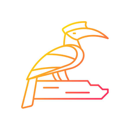 Hornbill gradient linear vector icon. Singapore national bird. Exotic animal. Omnivorous creature living wild. Thin line color symbol. Modern style pictogram. Vector isolated outline drawingのイラスト素材