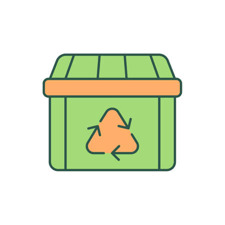 Garbage container RGB color icon. Recyclable and reusable waste materials. Garbage collection. Trash management and treatment. Isolated vector illustration. Simple filled line drawingのイラスト素材
