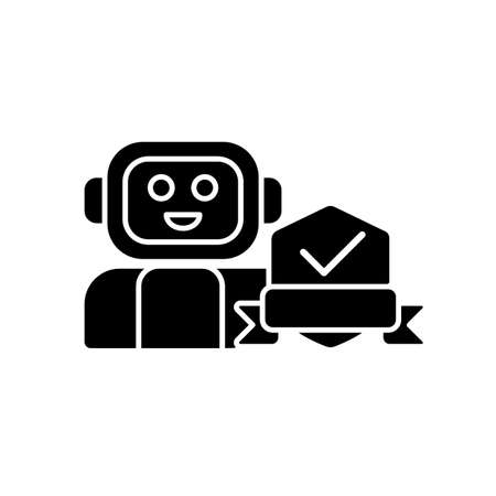 Security robot black glyph icon. Detecting potential intruder. Automated machine for street patrolling. Robotic surveillance system. Silhouette symbol on white space. Vector isolated illustrationのイラスト素材