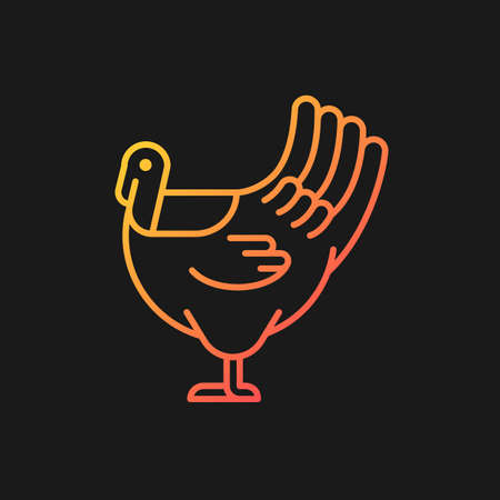 Male turkey gradient vector icon for dark theme. Commercial poultry farming for food. Thanksgiving dinner with turkey. Thin line color symbol. Modern style pictogram. Vector isolated outline drawingのイラスト素材