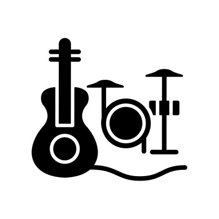Musical talent black glyph icon. Playing musical instruments. Gifted musician. Classical music performance. Hobby and entertainment. Silhouette symbol on white space. Vector isolated illustrationのイラスト素材
