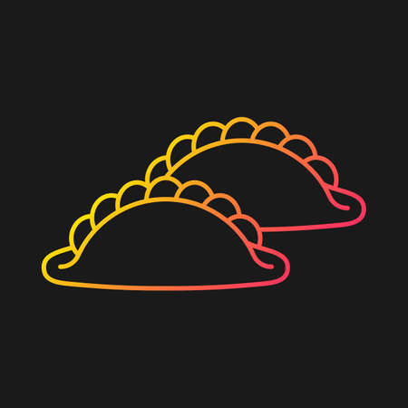 Curry puff gradient vector icon for dark theme. Street food snack with curried fillings. Singaporean cuisine. Thin line color symbol. Modern style pictogram. Vector isolated outline drawingのイラスト素材