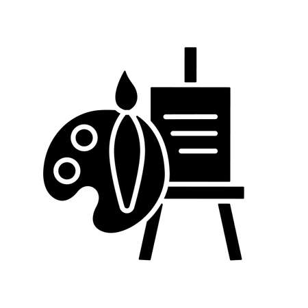 Painting talent black glyph icon. Ability to draw beautiful pictures. Tools for artist. Paintbrush and canvas. Drawing technique. Silhouette symbol on white space. Vector isolated illustrationのイラスト素材