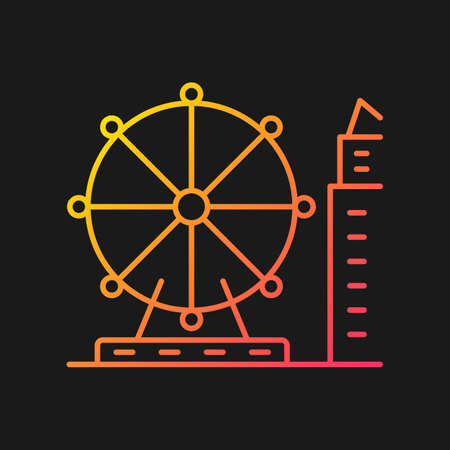 Singapore flyer gradient vector icon for dark theme. Large observation wheel. Amusement ride. Theme park. Ferris wheel. Thin line color symbol. Modern style pictogram. Vector isolated outline drawingのイラスト素材