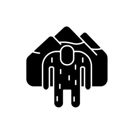 Yeti black glyph icon. Mysterious ape-like creature. Nepali folklore. Abominable snowman living in Himalayan mountains. Hairy creature. Silhouette symbol on white space. Vector isolated illustrationのイラスト素材