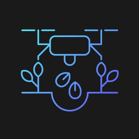 Drones for planting gradient vector icon for dark theme. Revolutionized agriculture. Innovative planting method. Thin line color symbol. Modern style pictogram. Vector isolated outline drawingのイラスト素材