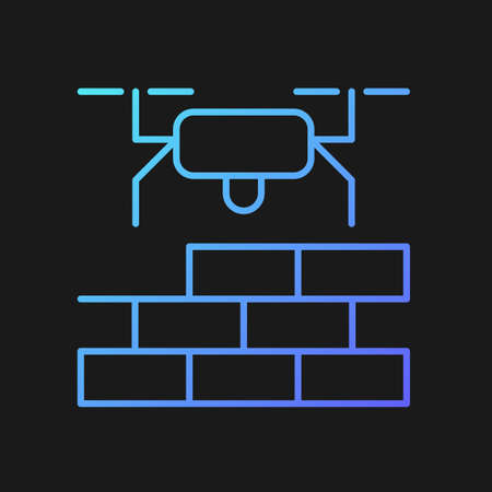 Drones for construction gradient vector icon for dark theme. Innovative construction technologies. Improving safety. Thin line color symbol. Modern style pictogram. Vector isolated outline drawingのイラスト素材