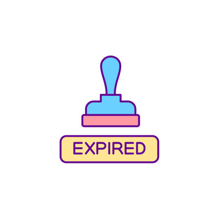 Expired notification stamp RGB color icon. Denied visa. Rejection on entry pass. Permission document refused. Official removal mark. Isolated vector illustration. Simple filled line drawingのイラスト素材