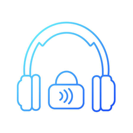 Closed back headphones gradient linear vector icon. Over ear headset for music making and gaming. Full noise isolation. Thin line color symbol. Modern style pictogram. Vector isolated outline drawingのイラスト素材