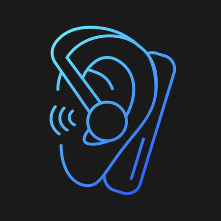 Handsfree headset gradient vector icon for dark theme. Wireless earpiece for conversations. Connected to smartphone. Thin line color symbol. Modern style pictogram. Vector isolated outline drawingのイラスト素材