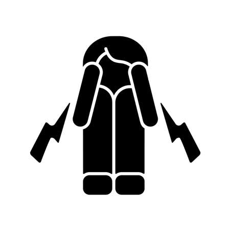 Panic attack black glyph icon. Mental disorder. Psychological problem. Stressful thoughts and worry. Feeling of impending doom. Silhouette symbol on white space. Vector isolated illustrationのイラスト素材