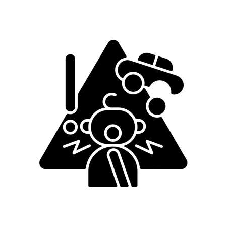 Choking hazard toys black glyph icon. Child safety at home. Prevent swallowing small parts and elements. Age restrictions for kids. Silhouette symbol on white space. Vector isolated illustrationのイラスト素材