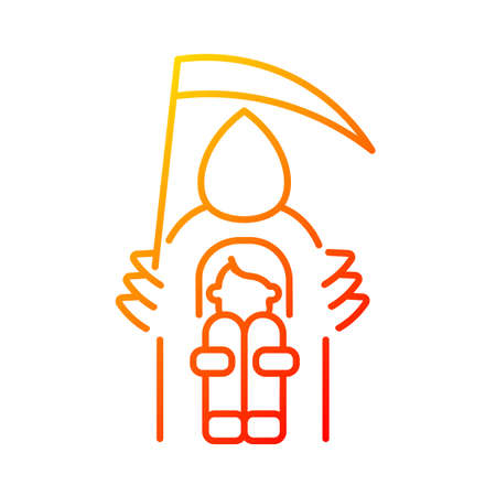 Fear of death gradient linear vector icon. Thanatophobia. Awe of loss. Psychological problem. Mental disorder. Thin line color symbol. Modern style pictogram. Vector isolated outline drawingのイラスト素材
