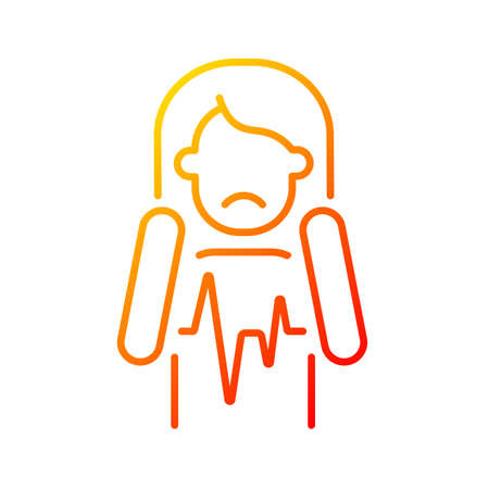 Heart palpitations gradient linear vector icon. Fast beating and fluttering heart. Health problem. Mental disorders. Thin line color symbol. Modern style pictogram. Vector isolated outline drawingのイラスト素材