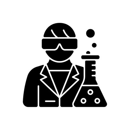 Medical researcher black glyph icon. Biomedical scientist. Develop methods for treating disease. Scientific investigation. Silhouette symbol on white space. Vector isolated illustrationのイラスト素材