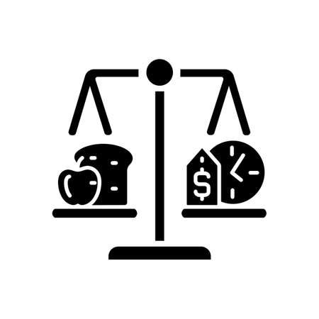 Food stability black glyph icon. Ability to have food access any time. Inflation and poverty decrease food security. Adequate nutrition. Silhouette symbol on white space. Vector isolated illustrationのイラスト素材