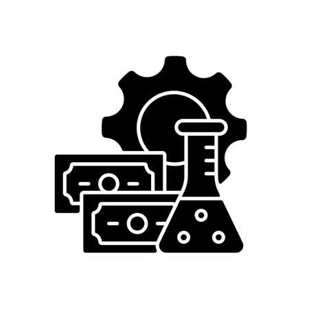 Investment into drug development black glyph icon. Financial support from philanthropic organizations. Financing clinical trials. Silhouette symbol on white space. Vector isolated illustrationのイラスト素材