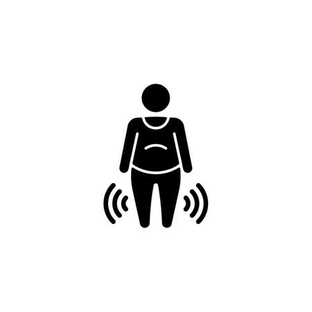 Risk factor linked to obesity black glyph icon. High risk of knee osteoarthritis. Impact on arthritis development. Joint degeneration. Silhouette symbol on white space. Vector isolated illustrationのイラスト素材