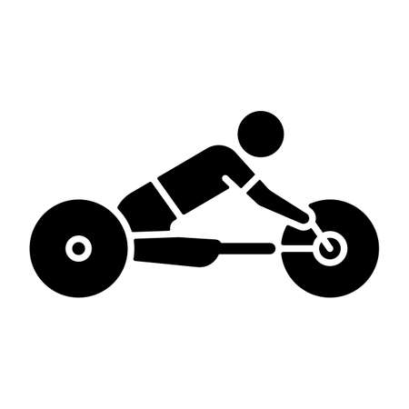 Adaptive road cycling black glyph icon. Professional road bike racing. Cycling competition on horizontal track. Athlete with disability. Silhouette symbol on white space. Vector isolated illustrationのイラスト素材