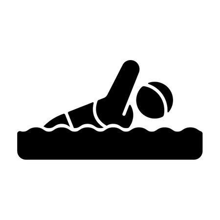 Adaptive swimming black glyph icon. Aquatics competition sport. Various distance swimming pool race. Sportsman with physical disability. Silhouette symbol on white space. Vector isolated illustrationのイラスト素材