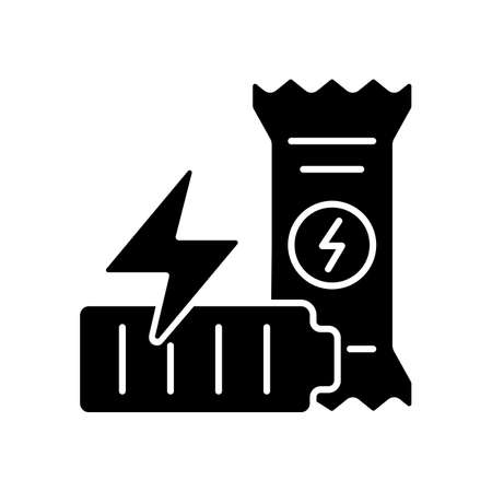 Energy bar black glyph icon. Natural protein snack for workout. High energy foods. Sports nutrition. Healthy dietary products. Silhouette symbol on white space. Vector isolated illustrationのイラスト素材