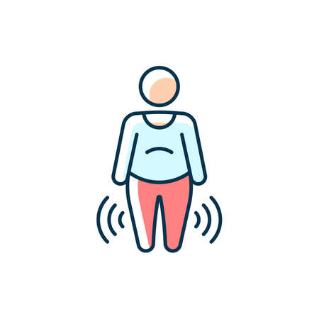 Risk factor linked to obesity RGB color icon. Increasing risk of knee osteoarthritis. Impact on arthritis development. Joint degeneration. Isolated vector illustration. Simple filled line drawingのイラスト素材