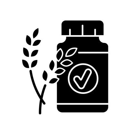 Fiber black glyph icon. Healthy digestion supplements. Dietary products to manage weight. Soluble and insoluble fiber medication. Silhouette symbol on white space. Vector isolated illustrationのイラスト素材