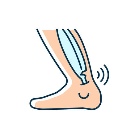 Joint strains RGB color icon. Muscles overstretching. Extreme pain. Abnormal tendon stretch. Musculoskeletal injury. Ankle ligaments tearing. Isolated vector illustration. Simple filled line drawingのイラスト素材