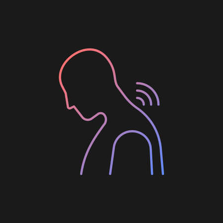 Neck rheumatism gradient vector icon for dark theme. Joints inflammation. Cervical spondylosis. Prolonged hunching. Thin line color symbol. Modern style pictogram. Vector isolated outline drawingのイラスト素材