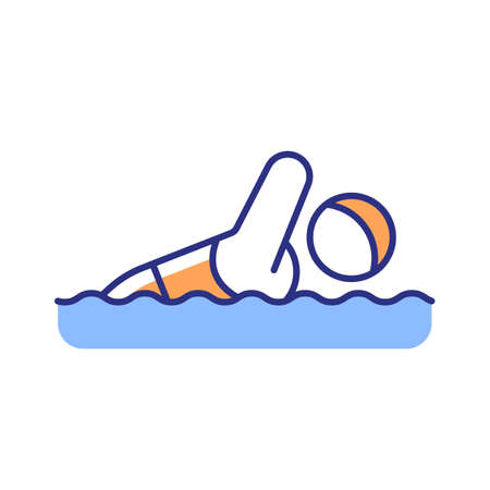 Adaptive swimming RGB color icon. Aquatics competition sport. Various distance swimming pool race. Sportsman with physical disability. Isolated vector illustration. Simple filled line drawingのイラスト素材
