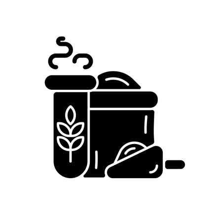 Wheat and flour quality test black glyph icon. Flour milling industry production control. Cereals monitoring and analysis. Silhouette symbol on white space. Vector isolated illustrationのイラスト素材
