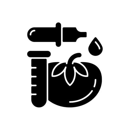 Food additives and preservatives black glyph icon. Nutrition supplement. Products with chemical and artificial substances added. Silhouette symbol on white space. Vector isolated illustrationのイラスト素材