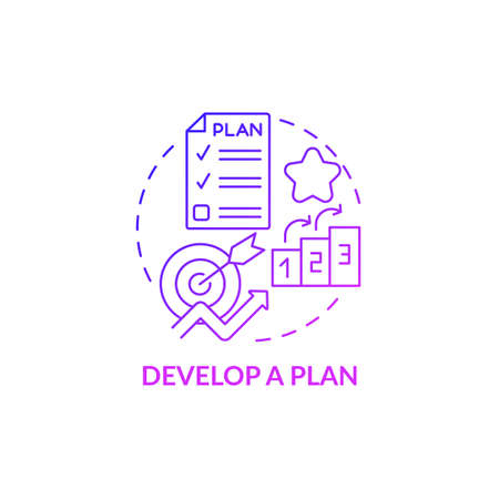Develop plan purple gradient concept icon. Effective management and work optimization. Career advancement abstract idea thin line illustration. Vector isolated outline color drawingのイラスト素材