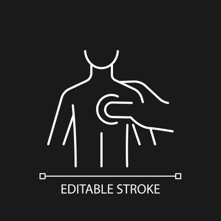 Trigger points massage white linear icon for dark theme. Focus on tense spots in body. Thin line customizable illustration. Isolated vector contour symbol for night mode. Editable strokeのイラスト素材