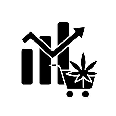 Global legal marijuana market black glyph icon. Spikes in cannabis consumption. Increased revenue. Profitable industry. Hemp production. Silhouette symbol on white space. Vector isolated illustrationのイラスト素材
