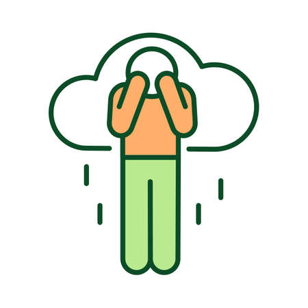 Deep sadness feelings RGB color icon. Depression symptom. Emotional distress. Mental health condition. Mood disorder. Emotional problems. Isolated vector illustration. Simple filled line drawingのイラスト素材